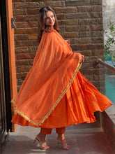 ORANGE  COLOURED WOMEN'S  CHANDERI  KURTA SET